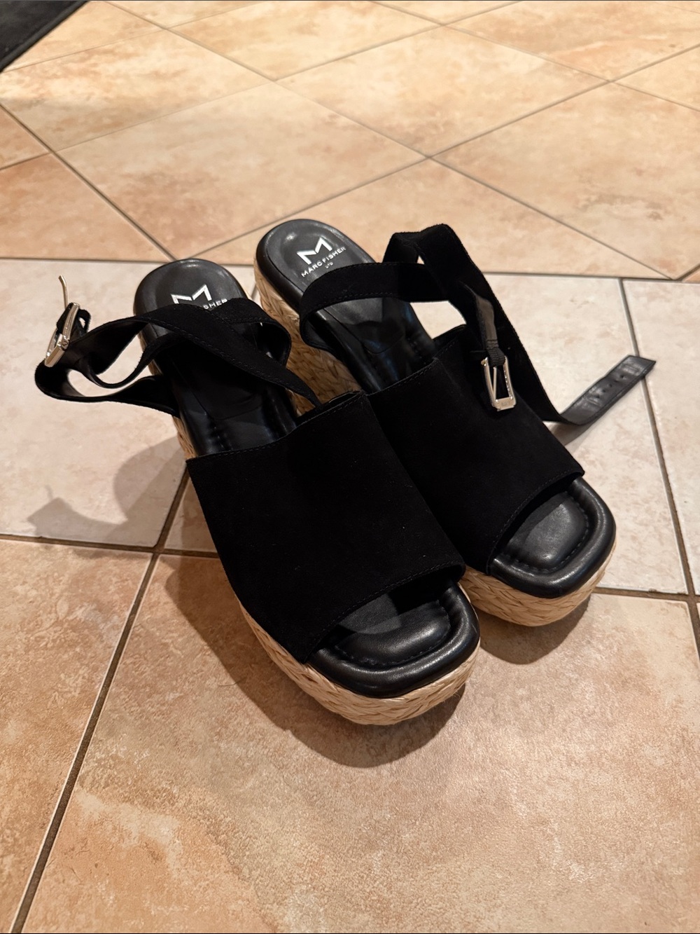 Marc Fisher Black Suede Espadrille Wedge Sandals